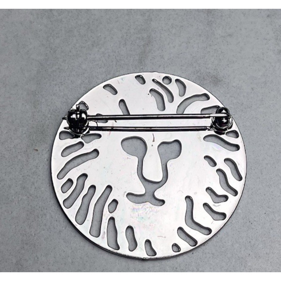 Vintage Anne Klein Brooch Lot 3 Lion Faces Gold Squares & Round Silver Pin - Picture 7 of 9